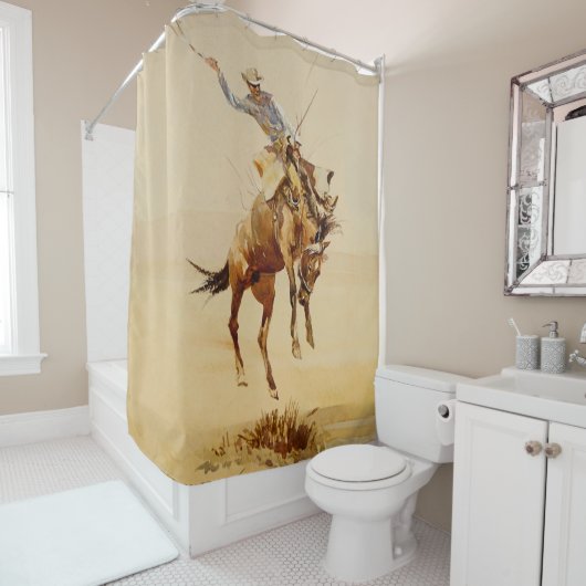 Cowboy op een Bucking Horse #2 van Edward Borein Douchegordijn (In situ)