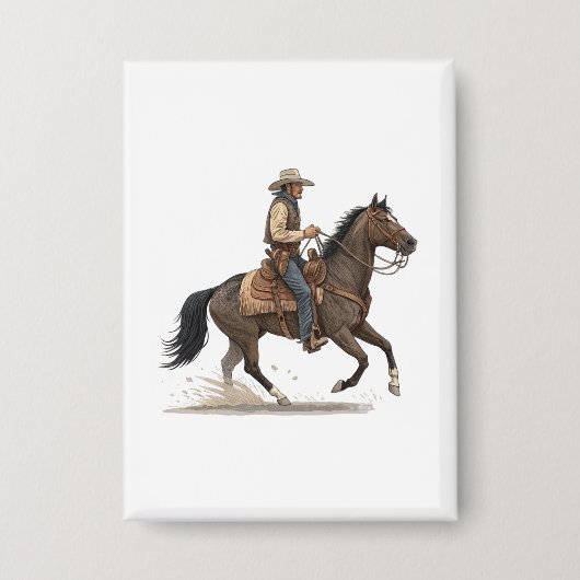 Cowboy Op Een Paard Button (Voorkant)