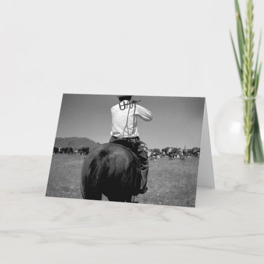 Cowboy op een paard met twee merken kaart (Voorkant)