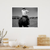 Cowboy op een paard met twee merken. poster (Keuken)