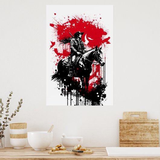 Cowboy op een paardenschilderij poster (Keuken)