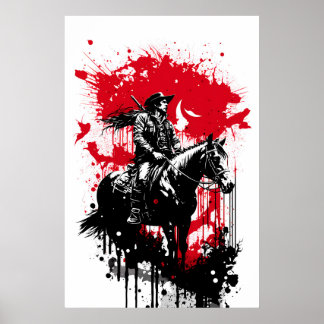Cowboy op een paardenschilderij poster