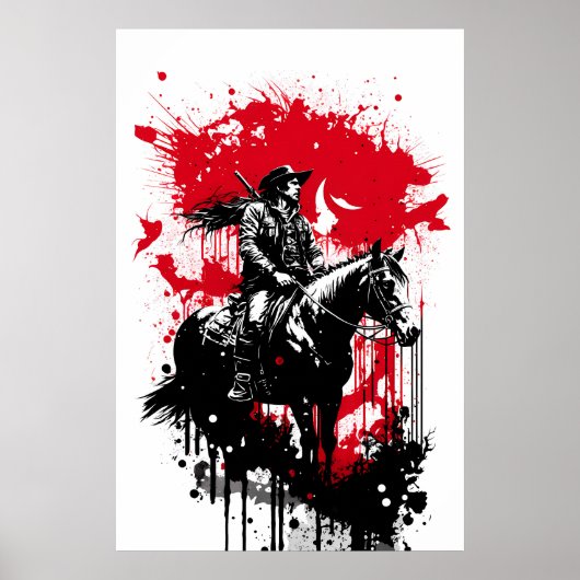 Cowboy op een paardenschilderij poster (Voorkant)