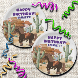 Cowboy op een verjaardagsfeestje papieren bordje