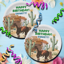 Cowboy op een verjaardagsfeestje papieren bordje