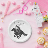 Cowboy op het gekke paard met lasso papieren bordje (Feest)