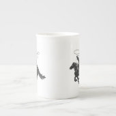 Cowboy op het gekke paard met lasso porselein kop (Voorkant)