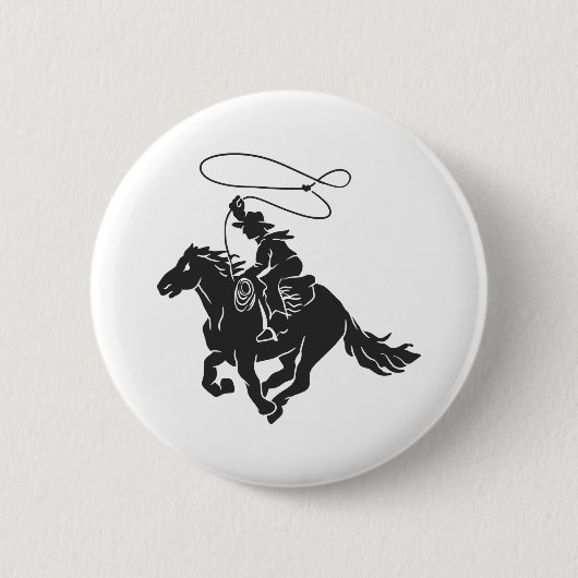 Cowboy op het gekke paard met lasso ronde button 5,7 cm (Voorkant)