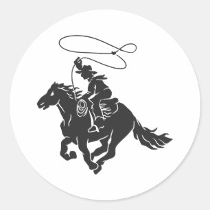 Cowboy op het gekke paard met lasso ronde sticker