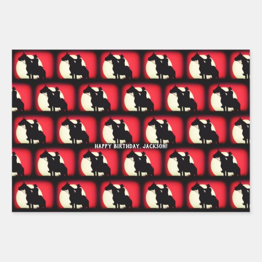 Cowboy op Horse Red en Black Inpakpapier Vel (Voorkant 2)
