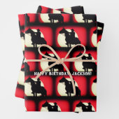 Cowboy op Horse Red en Black Inpakpapier Vel (In situ)