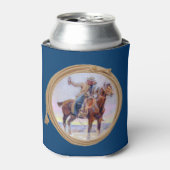 Cowboy op paard die een toast maakt blikjeskoeler (Blikje Voorkant)