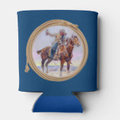 Cowboy op paard die een toast maakt blikjeskoeler (Achterkant)