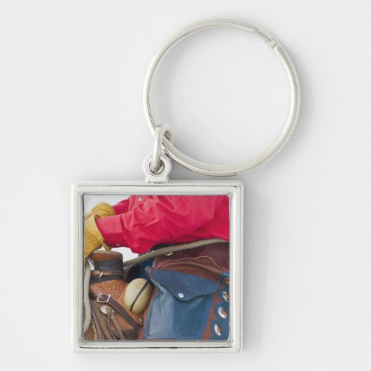 Cowboy op paard met leren chaps sleutelhanger (Voorkant)