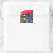 Cowboy op paard met leren chaps vierkante sticker (Tas)