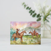 Cowboy op paard ontmoet Native American Briefkaart (Staand voorkant)