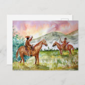 Cowboy op paard ontmoet Native American Briefkaart (Voorkant / Achterkant)