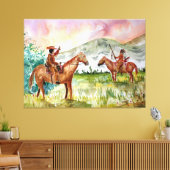 Cowboy op paard ontmoet Native American Canvas Afdruk (Insitu (Woonkamer))