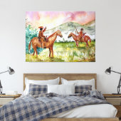 Cowboy op paard ontmoet Native American Canvas Afdruk (Insitu (Slaapkamer))