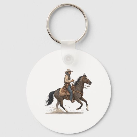 Cowboy Op Paard Sleutelhanger (Voorkant)