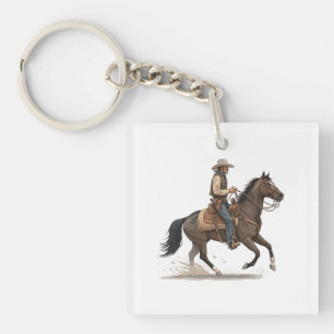Cowboy Op Paard Sleutelhanger