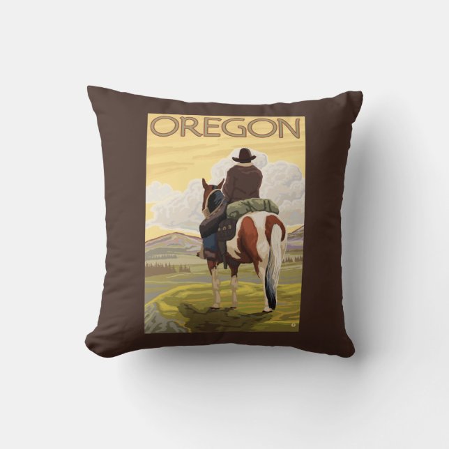 Cowboy op paard vintage reisposter kussen (Voorkant)
