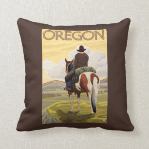 Cowboy op paard vintage reisposter kussen