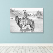 Cowboy op zijn foto van zijn paardSouth Dakota Canvas Afdruk (Insitu (Houten vloer))