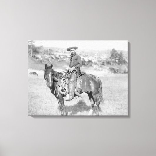 Cowboy op zijn foto van zijn paardSouth Dakota Canvas Afdruk (Voorkant)