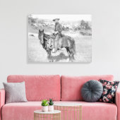 Cowboy op zijn foto van zijn paardSouth Dakota Canvas Afdruk (Insitu (Woonkamer))
