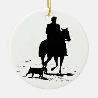 Cowboy op zijn paard met zijn hond-versiering keramisch ornament