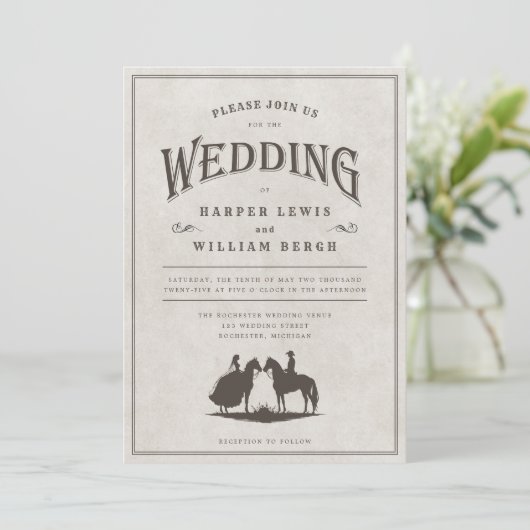Cowboy paard bruiloft uitnodiging (Staand voorkant)