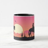 Cowboy, paard en roze zonsondergang woestijn mok (Midden)