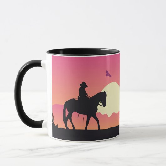 Cowboy, paard en roze zonsondergang woestijn mok (Links)