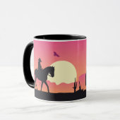 Cowboy Paard Roze Zonsondergang Woestijn Mok (Voorkant links)
