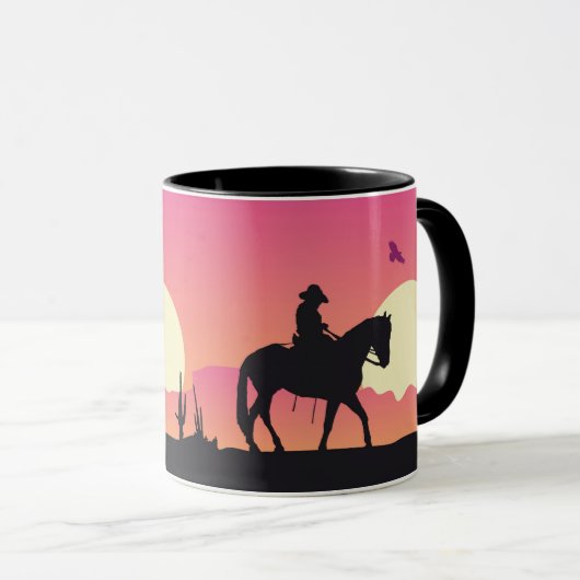 Cowboy Paard Roze Zonsondergang Woestijn Mok (Voorkant rechts)