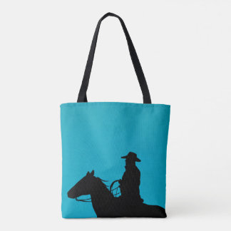 Cowboy & Paard Silhouet op Turquoise Tote Bag