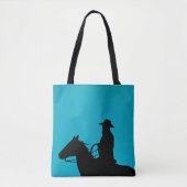 Cowboy & Paard Silhouet op Turquoise Tote Bag (Voorkant)