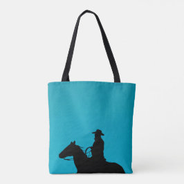 Cowboy & Paard Silhouet op Turquoise Tote Bag
