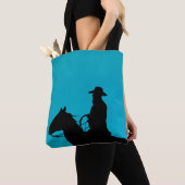 Cowboy & Paard Silhouet op Turquoise Tote Bag (Dichtbij)