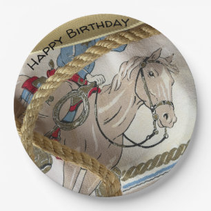 Cowboy paard zadel pet touw sheriff verjaardag papieren bordje