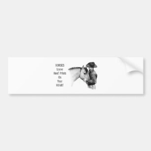 Cowboy: Paarden: Hoefafdrukken: Potloodtekening Bumpersticker