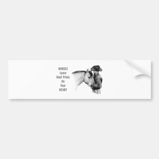Cowboy: Paarden: Hoefafdrukken: Potloodtekening Bumpersticker (Voorkant)