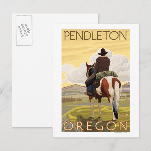 Cowboy & paarden - Pendleton, Oregon Briefkaart (Voorkant / Achterkant)