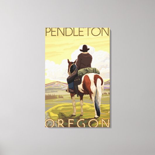 Cowboy & paarden - Pendleton, Oregon Canvas Afdruk (Voorkant)