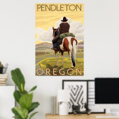 Cowboy & paarden - Pendleton, Oregon Poster (Thuiskantoor)