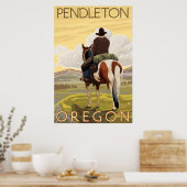 Cowboy & paarden - Pendleton, Oregon Poster (Keuken)