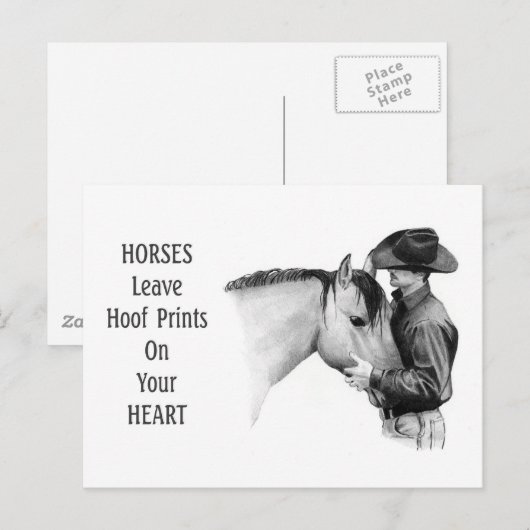 Cowboy: Paarden: Prints: potloodtekening Briefkaart (Voorkant / Achterkant)