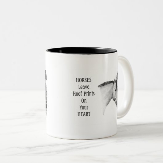 Cowboy: Paarden: Prints: potloodtekening Tweekleurige Koffiemok (Voorkant rechts)