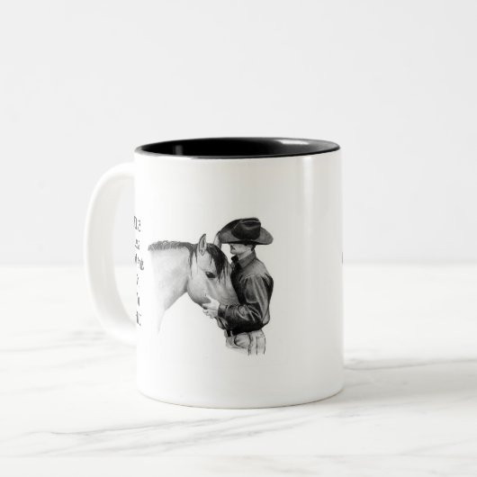 Cowboy: Paarden: Prints: potloodtekening Tweekleurige Koffiemok (Voorkant links)